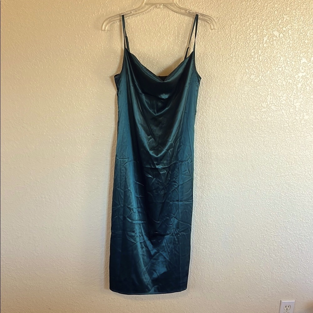 Emerald Green Slip Dress Cowl Neck Size Small
